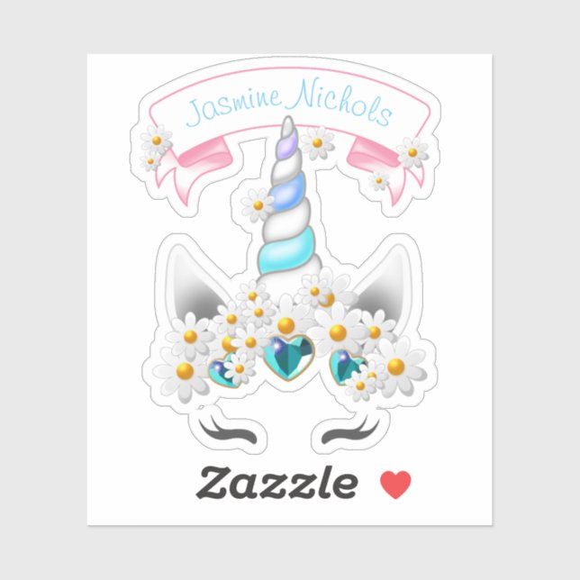 Sticker Jolie princesse Unicorn Couronne avec bijoux en ja (Feuille)