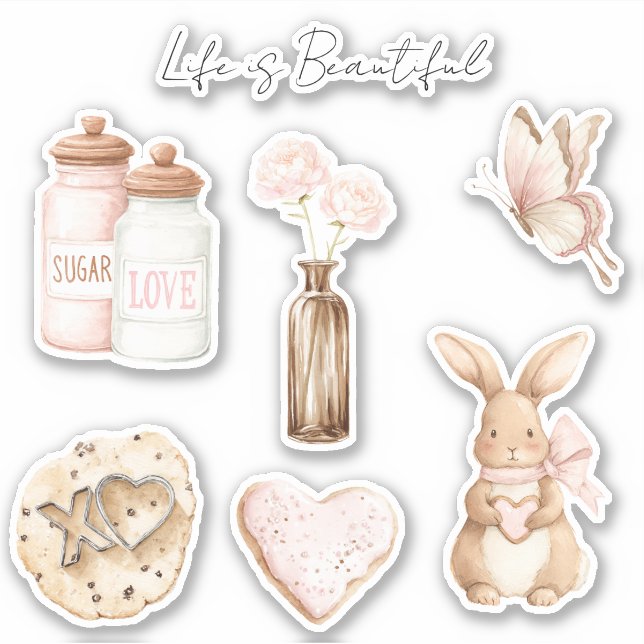 Sticker Jolie rose blush crème floral  (Devant)