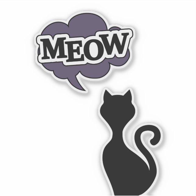 Sticker Jolie silhouette de chat noir dit miow (Devant)