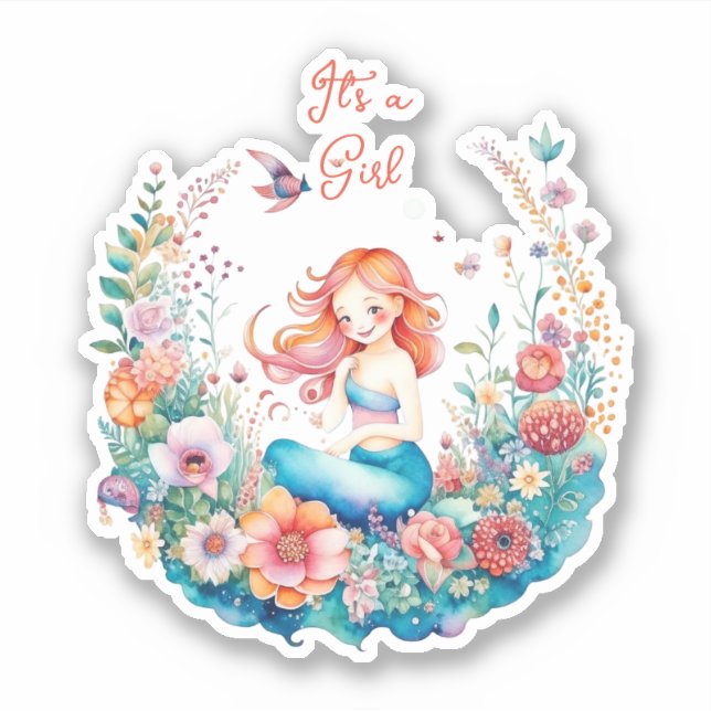 Sticker Jolie sirène Baby shower de fille C'est une fille (Devant)