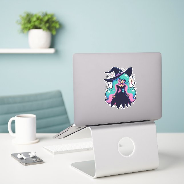 Sticker Jolie Sorcière (Ordinateur portable sur le bureau)