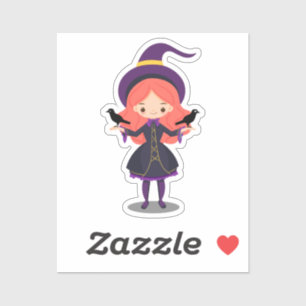 Sticker Jolie sorcière aux corbeaux Halloween
