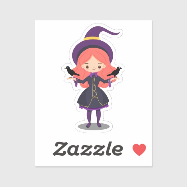 Sticker Jolie sorcière aux corbeaux Halloween (Feuille)
