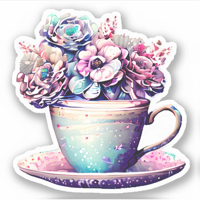 Sticker Jolie Teacup Antique Fleurs Vintages (Devant)