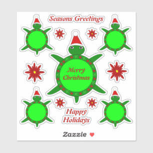 Sticker Jolie tortue de Noël avec coquille de fleurs perso