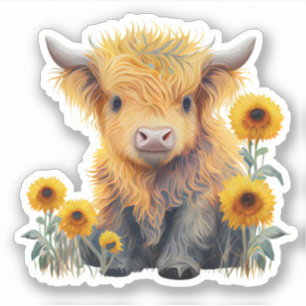 Sticker Jolie vache Highland Tournesol jaune Vinyle person