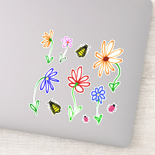 Sticker Jolies fleurs de jardin avec abeilles et coccinell