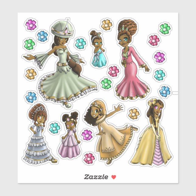 Sticker Jolies princesses afro-américaines (Feuille)