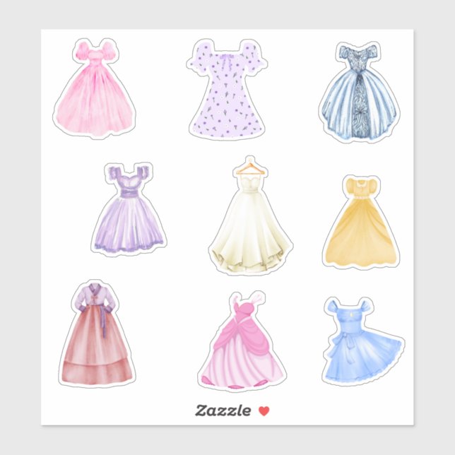 Sticker Jolies robes aquarelles (Feuille)