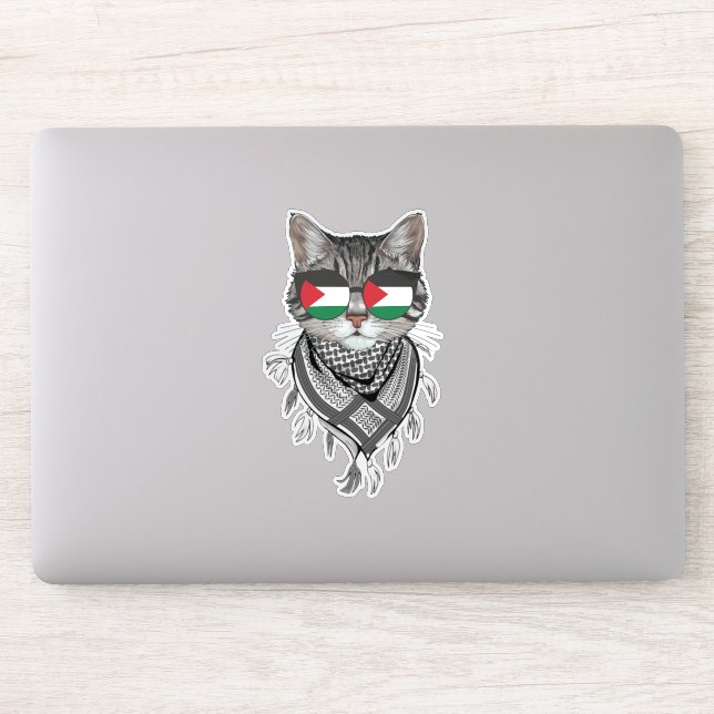 Sticker Jolis Chat Lunettes Drapeau Palestine Écharpe Keff (Ordinateur)
