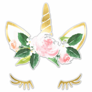Sticker Jolis cils de licorne rose doux corne dorée