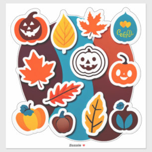 Sticker Jolis citrouilles et feuilles d'automne artisanat