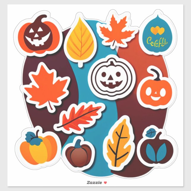 Sticker Jolis citrouilles et feuilles d'automne artisanat  (Feuille)
