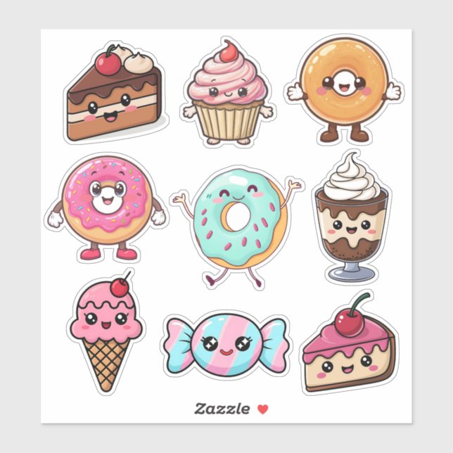 Sticker Jolis desserts Kawaii (Feuille)