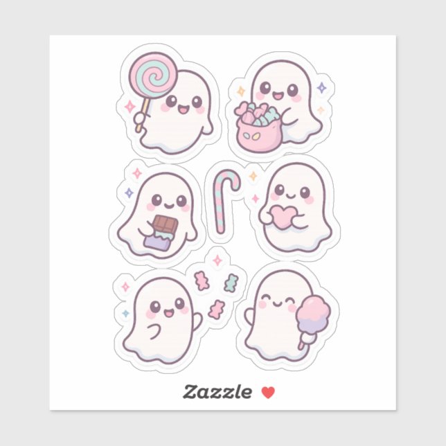 Sticker Jolis fantômes de bonbons Kawaii Pack d'autocollan (Feuille)