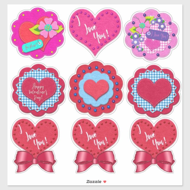 Sticker Jolis Ronds de la Saint-Valentin avec Aspect Feutr (Feuille)
