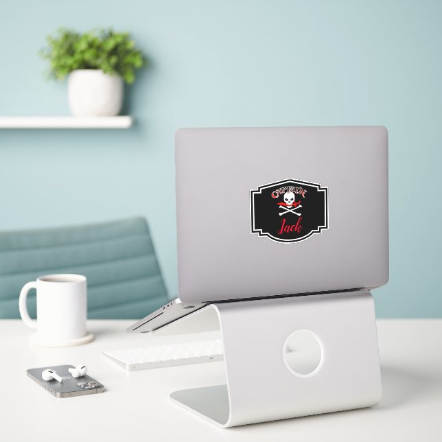 Sticker Jolly roger personnalisé (Cutlass) (Ordinateur portable sur le bureau)