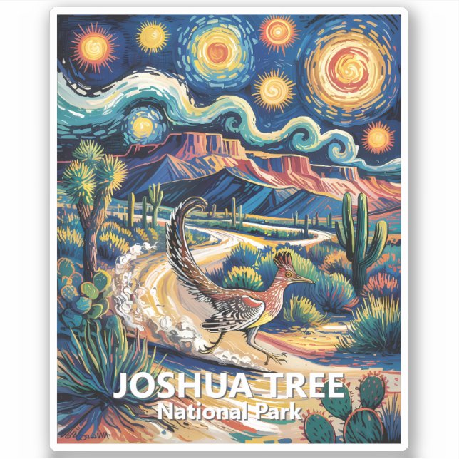 Sticker Joshua Tree Roadrunner Colorful Desert Landscape (Devant)