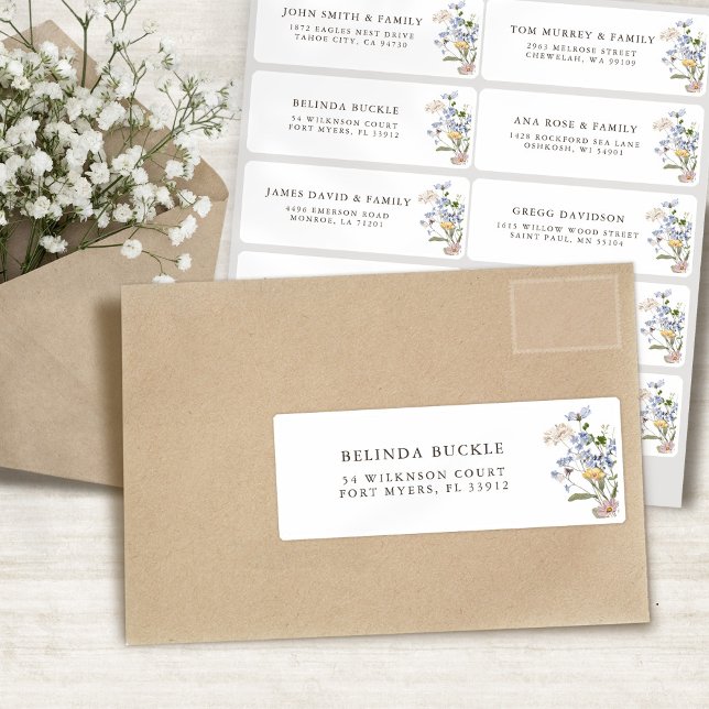 Sticker Joty Spring Fleur sauvage Meadow Nom de l'invité A (Pretty Spring Wildflower Meadow Guest Name Address Sticker)