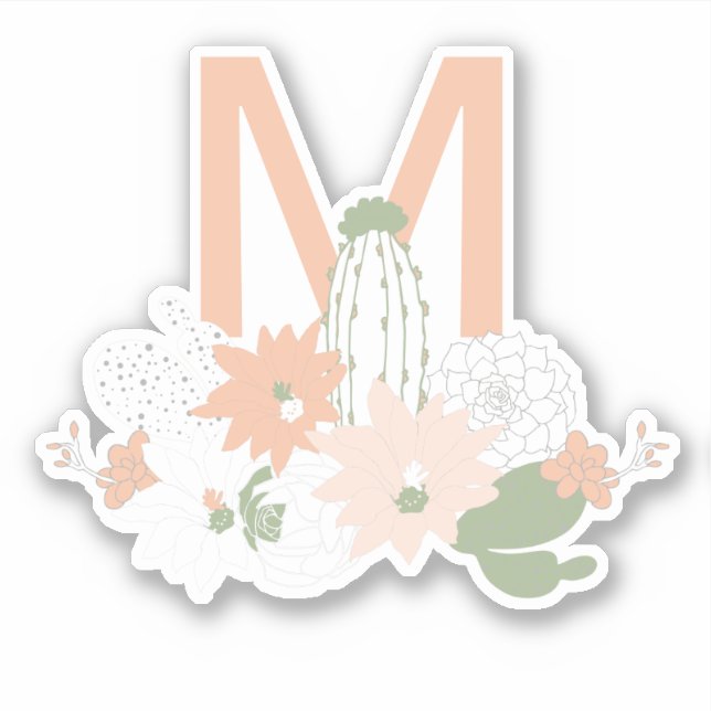 Sticker Jouer Peach Green Floral Impression Monogramme (Devant)