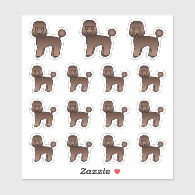 Sticker Jouet Brown Poodle mignon Chiens de dessin (Feuille)