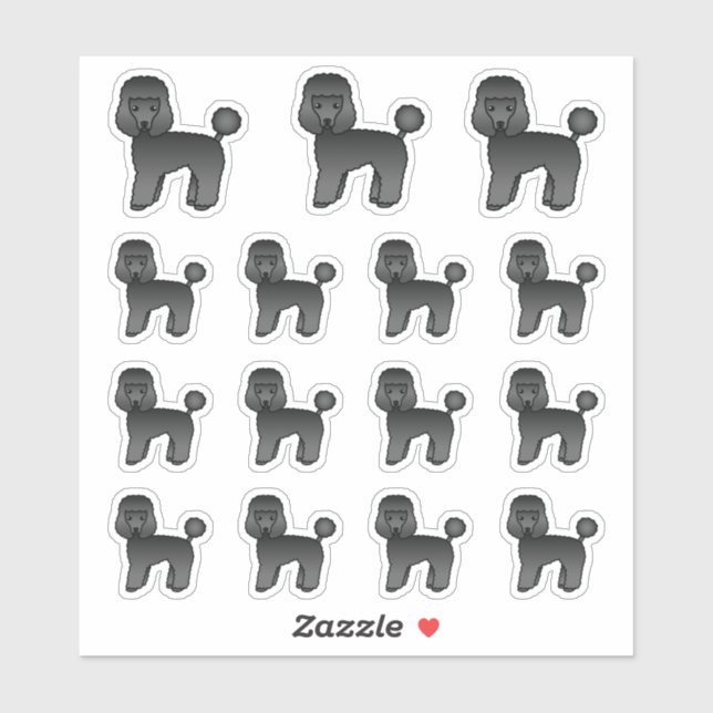 Sticker Jouet noir Poodle mignon Chiens de dessin (Feuille)