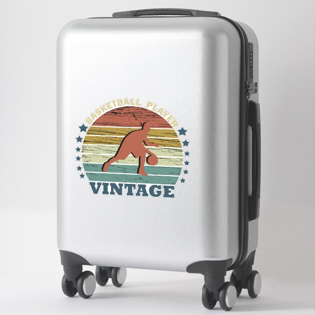 Sticker joueur de basketball dribble rétro style coucher d (Sur valise)
