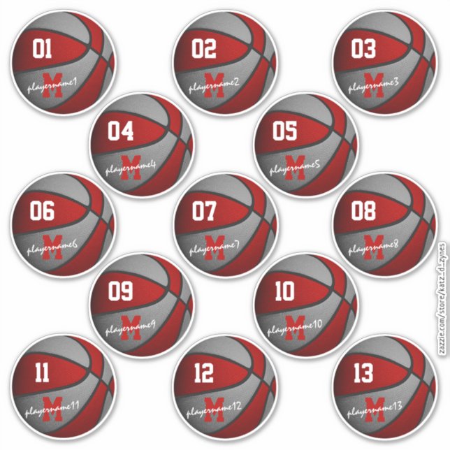 Sticker joueur de basketball gris rouge noms personnalisés (Devant)