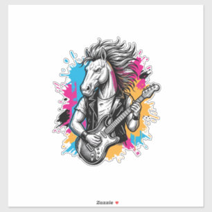 Sticker Joueur de guitare à cheval T-Shirt gravure vintage