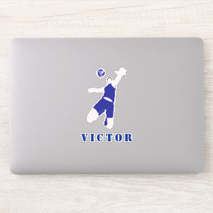 Sticker Joueur de volley-ball Brunette Uniforme bleu et no