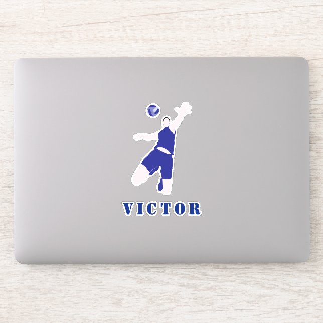 Sticker Joueur de volley-ball Brunette Uniforme bleu et no (Ordinateur)