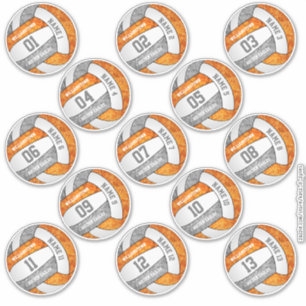 Sticker joueur de volley-ball gris orange girly noms 13