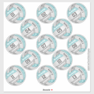 Sticker joueur de volley-ball gris turquoise clair ensembl