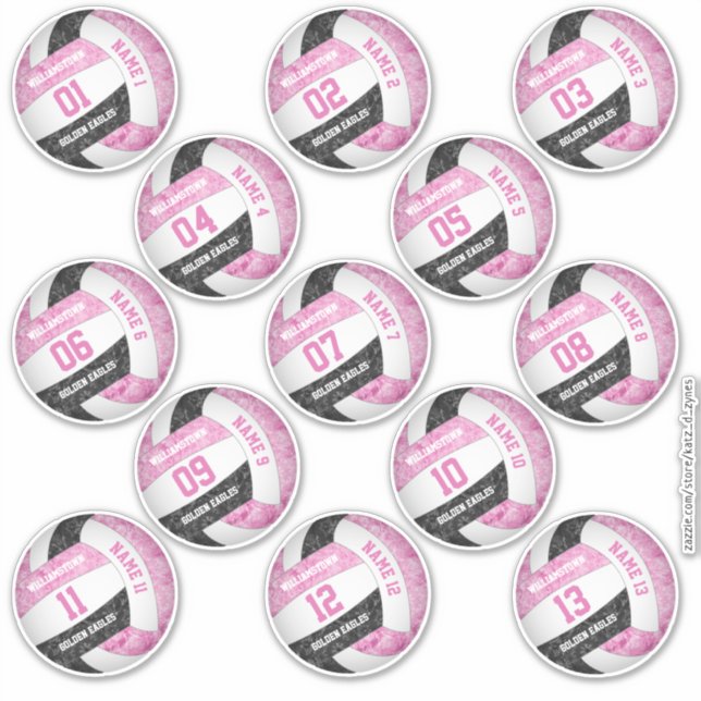 Sticker joueur de volley-ball noir rose girly noms ensembl (Devant)