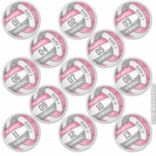 Sticker joueur de volley-ball rose girly noms ensemble de 