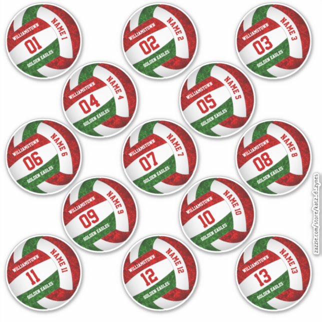 Sticker joueur de volley-ball rouge girly noms set 13 (Devant)