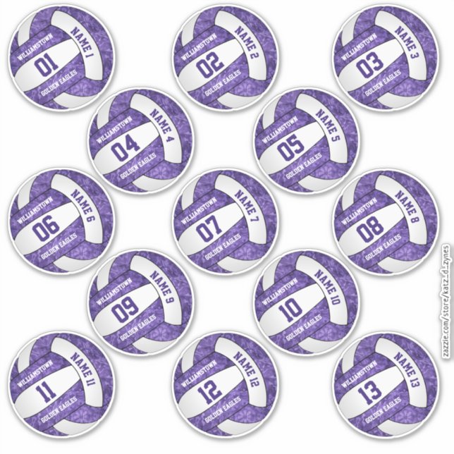 Sticker joueurs de volley-ball blanc violet girly noms per (Devant)