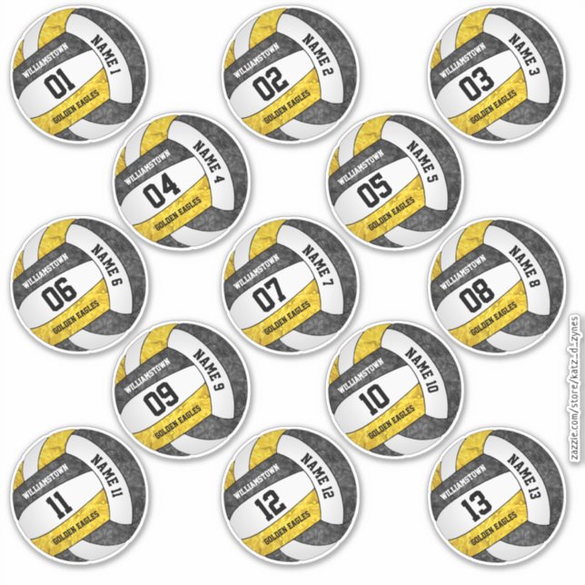 Sticker joueurs de volley-ball en or noir girly noms perso (Devant)