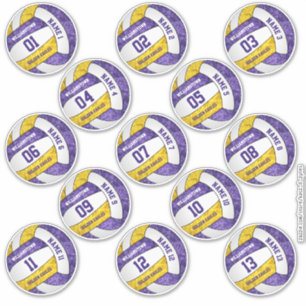 Sticker joueurs de volley-ball en or violet girly noms per