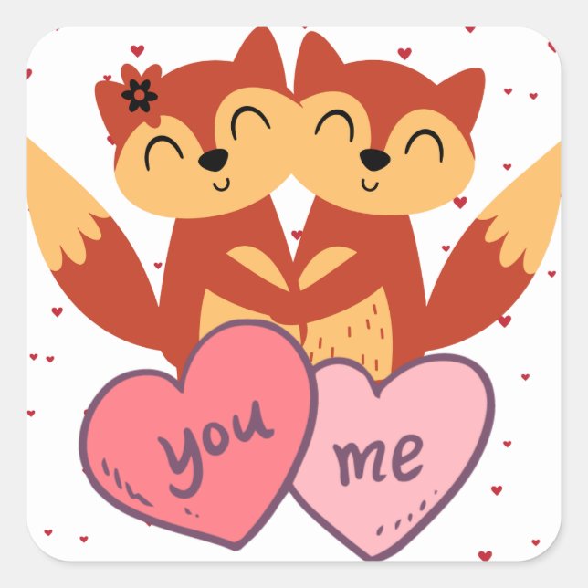 Sticker Jour Couple Valentines Couple Fox mignonne (Devant)