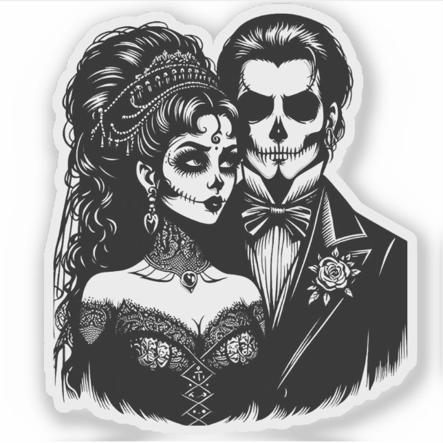 Sticker jour de mort Art Skeleton goth Mariée et la chambr (Devant)