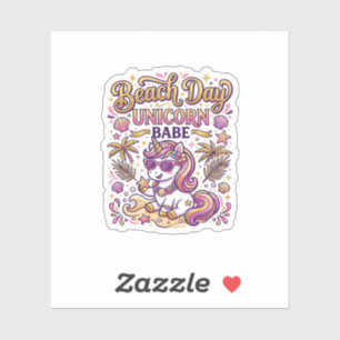 Sticker Jour de plage licorne bébé licorne stylée Zazzle D