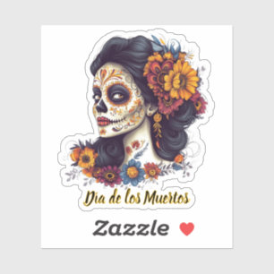 Sticker Jour élégant de la femme du crâne de sucre mort