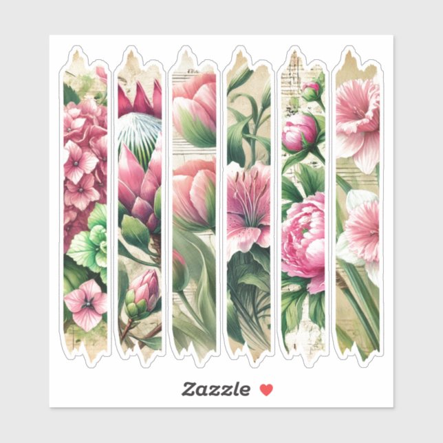 Sticker Journal de bande vintage rose et vert (Feuille)