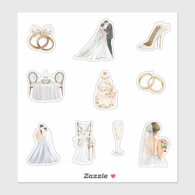 Sticker Journée de mariage aquarelle (Feuille)