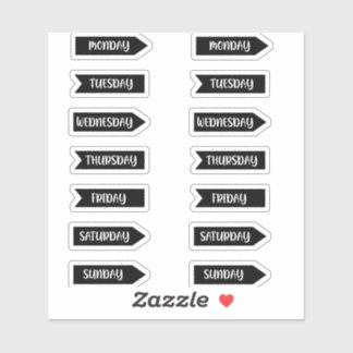 Sticker Jours de la semaine Bullet Journal Planner Noir