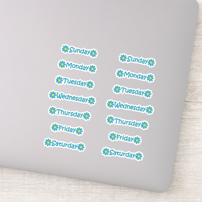 Sticker Jours floraux bleus turquoises de la semaine Journ (Détail)