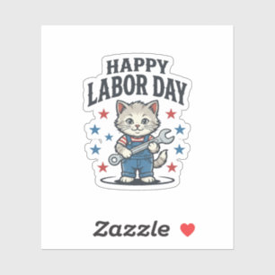 Sticker Joyeuse Fête du Travail Chat Patriote Vintage Créa