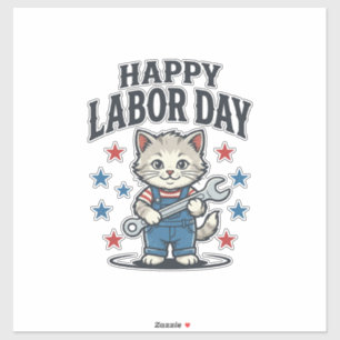 Sticker Joyeuse Fête du Travail Chat Patriote Vintage Créa