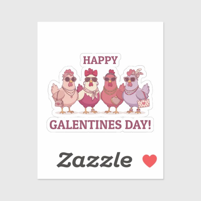 Sticker Joyeuse Galentines Day Chicken Squad Mignon Poules (Feuille)